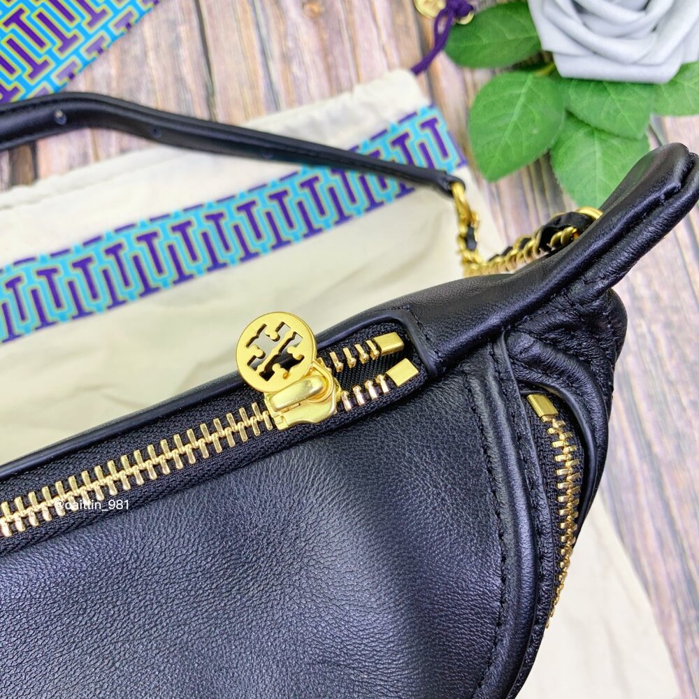 Tory Burch Black Leather Soft Fleming Belt Bag - Picture 4 of 9